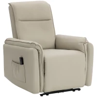 HOMCOM Elektrischer Massagesessel, Kunstlederbezug, Fußstütze, Seitentasche, Beige(m-11)