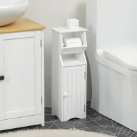 kleankin Mobiletto da Bagno in MDF Bianco con Armadietto e Spazio per Carta Igienica, 19x15x56 cm(m-10)