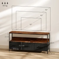 HOMCOM Meuble TV, meuble télé pour téléviseur jusqu'à 55 pouces avec 3 tiroirs et pieds en acier 120 x 29 x 56 cm brun rustique(m-3)