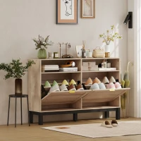 HOMCOM Dulap Pantofi Compact, PAL, MDF, 120 x 29 x 80 cm, Culoare Nuc(m-10)
