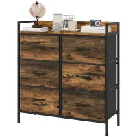HOMCOM Commode, meuble de rangement pour chambre 6 tiroirs tissu non tissé cadre en acier, 79 x 29 x 85 cm, effet bois d'acajou(m-12)