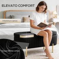 HOMCOM Panca Contenitore Ingresso Ovale 72L con Coperchio Sollevabile, Seduta Imbottita, in Velluto, Nero(m-4)