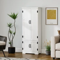 HOMCOM Buffet de cuisine armoire de cuisine contemporaine multi-rangements 2 placards 3 étagères MDF panneaux particules blanc(m-9)