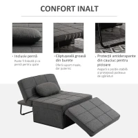 HOMCOM Fotoliu Pat 4 în 1 cu Spătar Reglabil și Pernă din Material Textil cu Aspect de In, 95x179x78 cm, Gri(m-7)