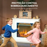 HOMCOM Lareira Elétrica com Efeito de Chama de 5 Níveis de Brilho e 12 Cores Decorativa 1000/2000W Temporizador para 30 m² 98x25x80 cm Branco(m-7)