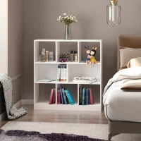 HOMCOM Dulap bibliotecă pentru depozitare cu 3 niveluri și 8 rafturi, din MDF, 97.5x30x100 cm, alb(m-7)