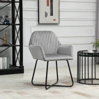 HOMCOM Cadeira de Sala de Jantar Estofada em Veludo com Base Metálica Cruzada Cadeira de Leitura 60x56,5x85 cm Cinza(m-10)