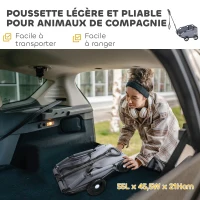 PawHut Poussette pour chien poussette petit chien pliable à 4 roues avec tige de poussée réglable 53 x 45 x 28 cm gris(m-4)