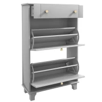 HOMCOM Sapateira Móvel Sapateira Estreita com 2 Portas e 1 Gaveta para 8 Pares de Sapatos 60x23,5x98,5 cm Cinzento(m-11)