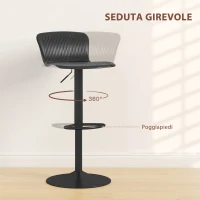 HOMCOM Set 2 Sgabelli da Bar con Schienale, Girevoli e con Altezza Regolabile, Polipropilene, Nero(m-4)