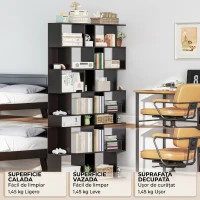 HOMCOM Bibliotecă mobilă modernă cu 5 rafturi din lemn, design modern, 60x24x184,5 cm, negru(m-7)