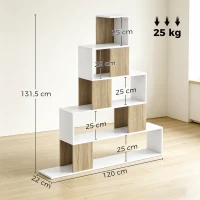HOMCOM Étagère de rangement, bibliothèque géométrique à 5 niveaux, pour bureau, salon, chambre, blanc et bois naturel(m-3)