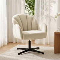 HOMCOM Fauteuil salon pivotant fauteuil d'appoint rembourré en velours dossier en forme de coquille coussin à ressorts beige(m-2)