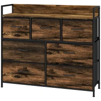 HOMCOM Commode 7 tiroirs meuble de rangement tiroir en tissu pliant - structure acier noir - 98 x 29 x 85 cm(m-12)