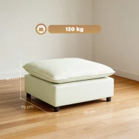 HOMCOM Fußhocker moderner Stoff-Ottomane mit Kunststoffbeinen für Wohnzimmer und Schlafzimmer, 75 cm, Cremeweiß(m-3)