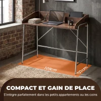 HOMCOM Bureau, bureau d'ordinateur 109 cm avec rebord de sécurité et structure en métal, noyer(m-6)