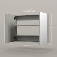 HOMCOM Armoire murale salle de bain avec miroir, meuble salle de bain, double portes et étagères réglables, 80x15x60cm, gris(m-3)