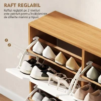 HOMCOM Dulap Pantofar Modern cu 4 Sertare Rabatabile si Raft Reglabil, Organizator de Depozitare pentru Dulap Pantofar de Hol pentru 16 Perechi de Pantofi, Natur(m-5)