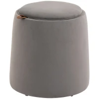 HOMCOM Pouf Contenitore in Velluto 2 in 1 Convertibile in Tavolino da Caffè, Ø44x47.5cm, Grigio(m-11)