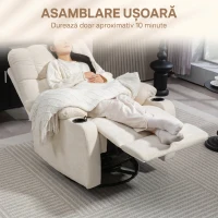 HOMCOM Fotoliu Reclinabil 135° cu Suport pentru Pahare și Suport pentru Picioare, din Țesătură cu Aspect de In, 88x96x108 cm, Bej(m-7)