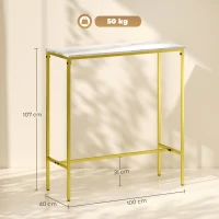 HOMCOM Table de bar rectangulaire avec plateau aspect effet marbre et cadre en acier, 100 x 40 x 107 cm, doré(m-3)