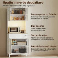 HOMCOM Comodă modernă cu lumini LED, prize electrice și USB, 2 dulapuri și sertar, 71x40x180 cm, alb(m-6)