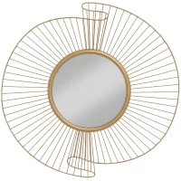 HOMCOM Decorațiune de Perete Oglindă Rotundă, Oglindă Modernă cu Benzi din Metal și Design Plisat, Artă Decorativă pentru Living, Dormitor și Intrare, 60x60 cm, Auriu(m-1)