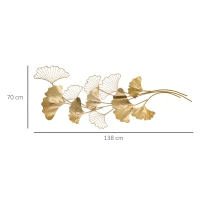 HOMCOM Decoratiune de perete 3D Moderna Frunze de Ginkgo Sculpturi de Perete Agatate Decor pentru Sufragerie Dormitor Sufragerie, Auriu(m-3)