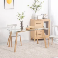 HOMCOM Tavolo da Pranzo Rettangolare per 6 Persone max, in Acciaio con Piano in Vetro Temperato, 150x75x76 cm(m-9)