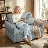 HOMCOM 2 Seater Sofa Bed, 3-in-1 Convertible Sleeper Sofa with Click-clack Adjustable Backrest and 2 Pillows, Grey(m-2)