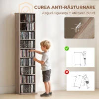 HOMCOM Raft pentru CD-uri cu 6 Rafturi Ajustabile, Capacitate 260 CD-uri sau 120 DVD-uri, 33 x 24 x 140 cm, Lemn Natural(m-6)