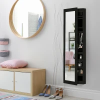 HOMCOM Armadio Portagioie con Specchio da Parete con Ganci e Ripiani in Legno(m-10)