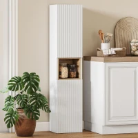 HOMCOM Mobile da Bagno a 2 Ante con Spazio Aperto e Ripiani Regolabili, in Legno, 30x24x140 cm, Bianco(m-8)