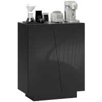 HOMCOM High Gloss Storage Cabinet, Freestanding Storage Cupboard with Adjustable Shelves for Living Room, Bedroom, Hallway, Black(m-1)