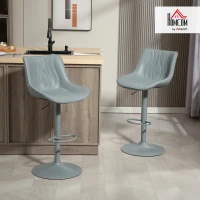 HOMCOM Conjunto de 2 Bancos de Bar Bancos Altos de Cozinha Giratórios com Altura Ajustável e Couro Sintético 47,5x54x92-110 cm Cinzento(m-10)