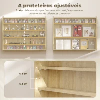 HOMCOM Vitrine de Parede de Madeira com Prateleiras Ajustáveis e 2 Portas Corredeiras de Vidro para Coleções 80x9,5x60 cm Carvalho(m-4)