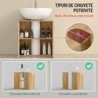 HOMCOM Dulap Suspendat pentru Baie, Sub Chiuvetă, cu 2 Uși și 2 Rafturi din Lemn, Culoare Natur(m-4)