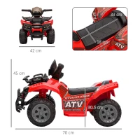 HOMCOM Quad Elettrico per Bambini con Batteria Ricaricabile 6V, Pulsante Acceleratore, Età 18-36 Mesi, 70x42x45cm, Rosso(m-3)