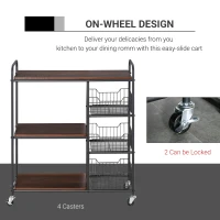 HOMCOM kichen Cart Storage Trolley Dining Serving Cart w/ Shelves Baskets Handles Wheels Home Living Room Kitchen Brown Black(m-4)