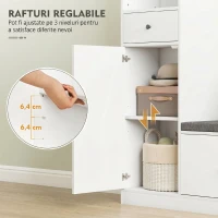 HOMCOM Cuier 180 cm cu Bancă pentru Pantofi, Soluție 4-în-1 cu Raft Reglabil, pentru Hol sau Living, Alb(m-5)