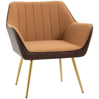 HOMCOM Velvet Armchair, Upholstered Accent Chair with Golden Steel Legs, Modern Vanity Chair for Living Room and Bedroom, Light Brown(m-1)