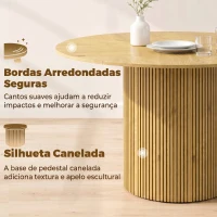 HOMCOM Mesa de Jantar Redonda Moderna para 4-6 Pessoas, Mesa de Cozinha de 110 cm com Base Cilíndrica Canelada, Carvalho(m-6)