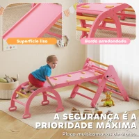 AIYAPLAY Triângulo de Escalada 7 em 1 com Arco e Rampa Escalada para Crianças de Madeira Dobrável para 18-48 Meses 188x70 cm Rosa(m-6)