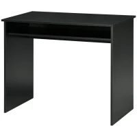 HOMCOM Modern Computer Desk, Home Office Table, Small Writing Desk with Storage Shelf, 90 x 50cm, Black Wood Grain(m-10)