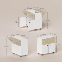 HOMCOM Table à manger pliante sur roulettes, table de cuisine 4 personnes, 2 abattants, étagère, placard, 70x83x75cm, blanc(m-3)