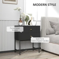 HOMCOM Elegant Two-Drawer Bedside Table - Black(m-4)