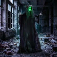 HOMCOM 67"/170cm Life Size Animated Ghost with Werewolf Mask, Halloween Decorations Outdoor Indoor, Scary Halloween Animatronic(m-2)