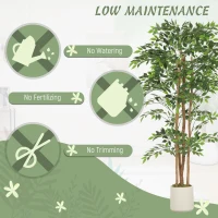 HOMCOM 180cm Artificial Ficus Tree, Fake Potted Tree with Solid Wood Trunk and Pot for Indoor, Green(m-5)