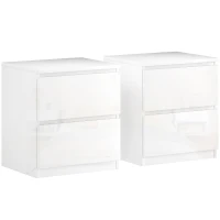 HOMCOM Conjunto de 2 Mesas de Cabeceira Moderna Mesas de Cabeceira com Gavetas para Dormitório 40x34x45 cm Branco Brilhante(m-1)