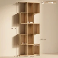 HOMCOM Bibliotecă cu 5 niveluri, verticală, design geometric cu 15 compartimente, modernă, compactă, pentru casă, birou, living, dormitor, 80 x 24 x 200cm, stejar(m-3)